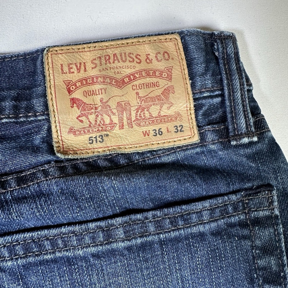 Levi's 513 Slim Straight Jeans Men's 36x32 Dark Wash Denim 29 Length - Picture 9 of 11